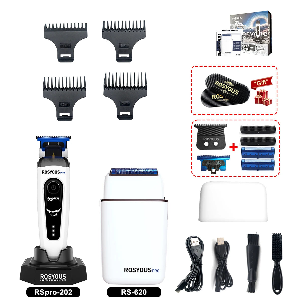 ROSYOUS RSpro-202 Hair Trimmer for Men DLC T-Blade 8000RPM Brushless Motor with Base Charger Professional Hair Cutting Machine