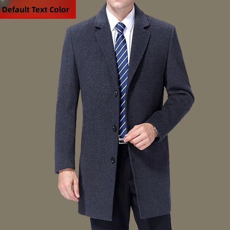 Men's Woolen Coat Medium Length Busin Casual Suit Collar Windbreaker Jaet Warm Long Sve Pure Color Autumn Faion