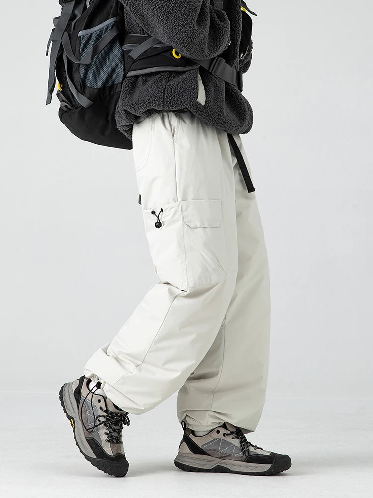 Thickened Warm Duck down Casual Pants Men's Winter Climbing Long Trousers Fashionable Loose Fit Straight Leg Multi Pocket