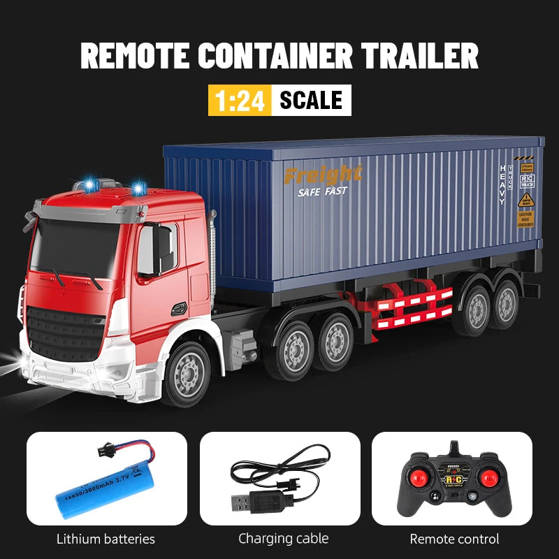 RC Car Big 1/12 1/24 9ch 6ch Remote Control Oil Tank Truck Electronic Simulation Trailer LED RC Container Truck Rechargeable