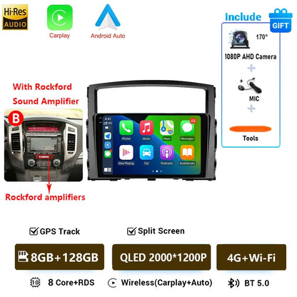 Android 16 QLED Car Radio For Mitsubishi Pajero 4 V80 V90 2006-2024 Autoradio Multimedia Player GPS For Carplay Android Auto bt