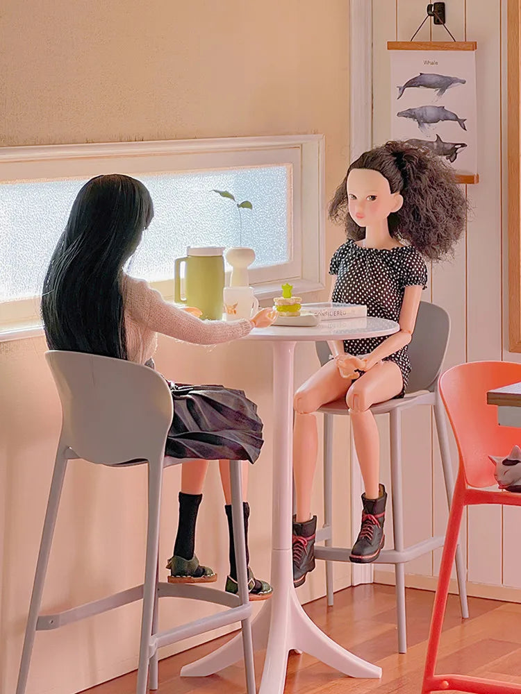 2pcs Mini Bar High Dining Chair Model 1/6 Kitchen Dollhouse Furniture Accessories OB11 BJD Lol Blyth GSC Dolls Miniatures Toys