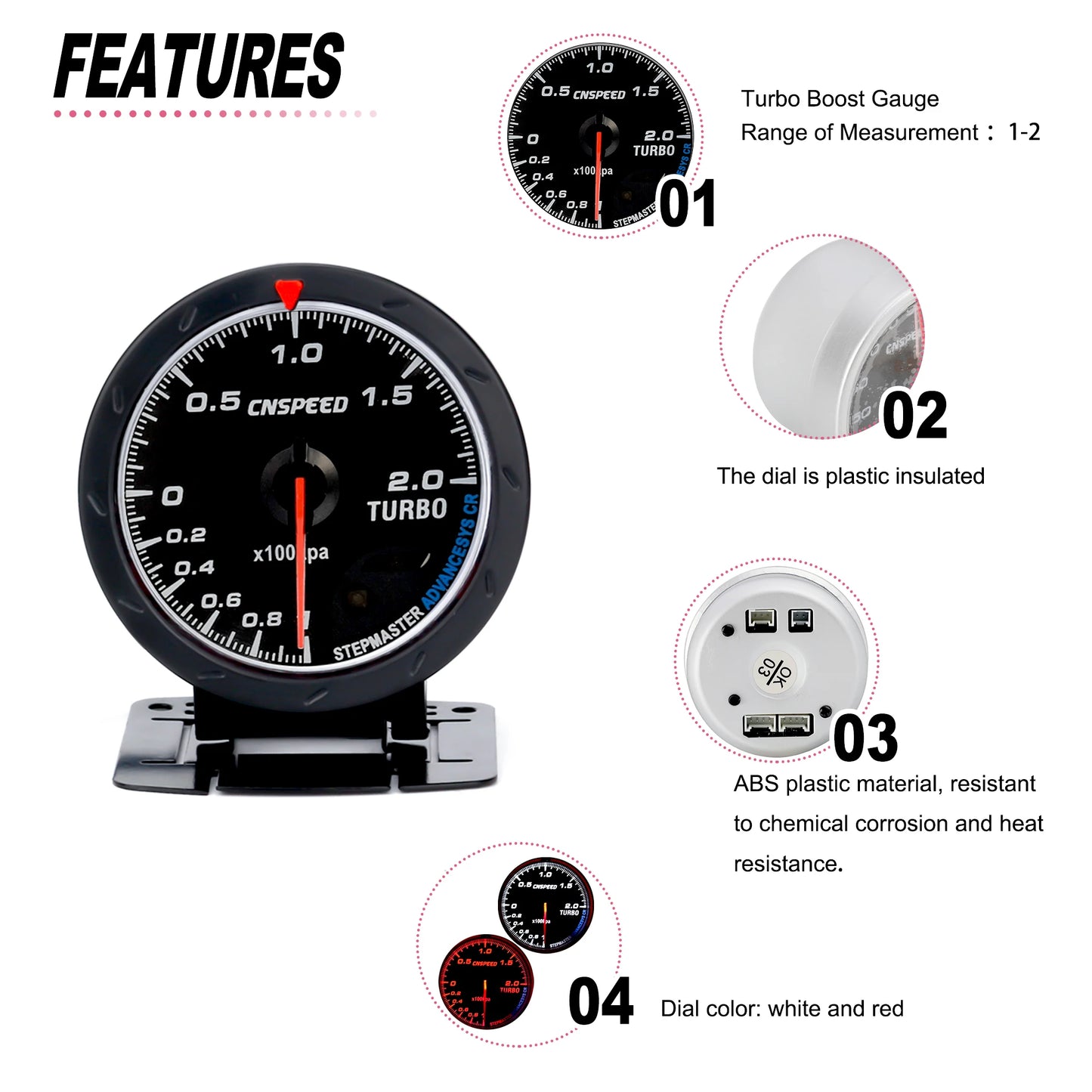 CNSPEED 60MM Car Turbo Boost gauge + Adjustable Turbo Boost Controller Kit 1-30 PSI IN-CABIN Car Gauge Car Meter