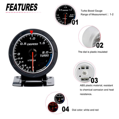 CNSPEED 60MM Car Turbo Boost gauge + Adjustable Turbo Boost Controller Kit 1-30 PSI IN-CABIN Car Gauge Car Meter