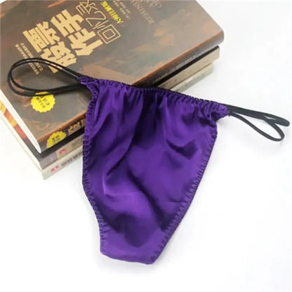 2pcs/lot Real silk low-waist men underwear personality trend men thong silk stretch briefs sexy double T pants