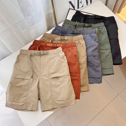 Men's and Women Solid Cargo Shorts with Pockets Casual Belted Sporty Track Shorts Pants