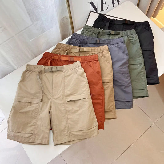 Men's and Women Solid Cargo Shorts with Pockets Casual Belted Sporty Track Shorts Pants