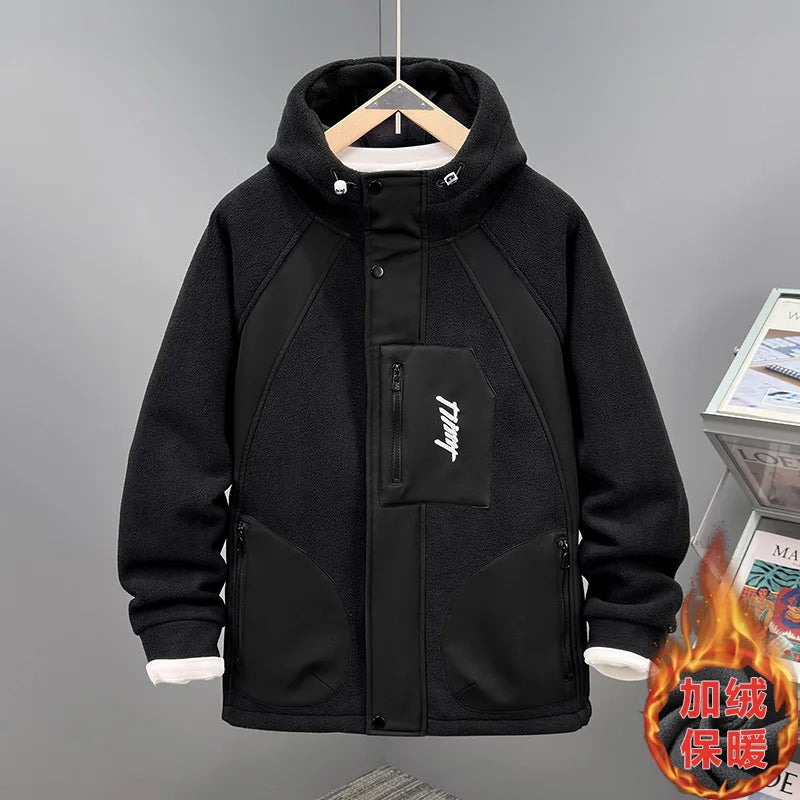 13XL 10XL Plus Size Cargo Jacket Men Autumn Winter Fleece Jacket Coat Male Fashion Casual Patchwork Jackets Big Size 13XL