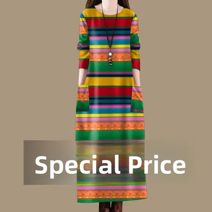 High-End Printed Long Sleeve Maternity Dress Women's Spring Autumn New Style Casual Loose Waist A-Line Skirt Daily Wear