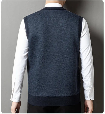 2026 New Men's Fleece Knitted Pullover Vest Spring Autumn Sleeveless V Neck Sweater Vest Button Front Knit Cardigan Vests Men