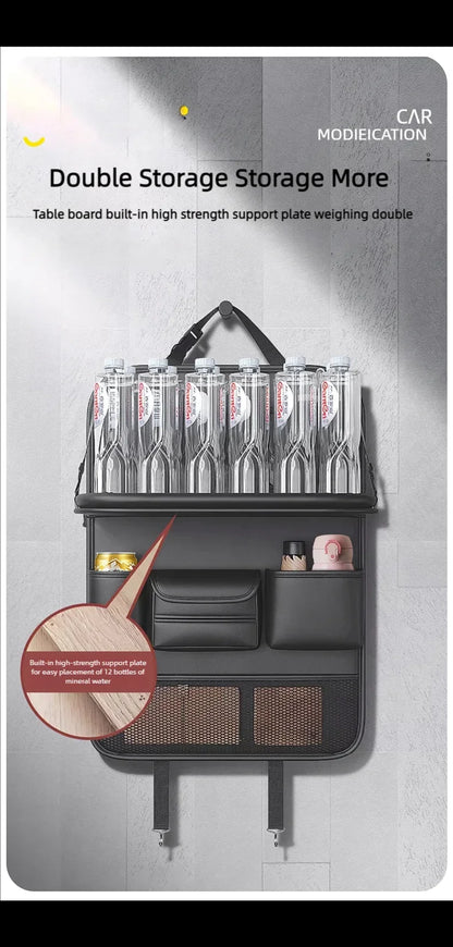 Car Seat Back Storage Bag Large Capacity Multi-Pocket Backseat Organizer Foldable Dining Table Tablet Tray Hanging Bag