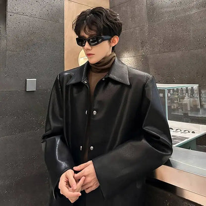 LUZHEN Fleece 2025 Liner Winter Brushed New Warm Fashion Leather Jacket Men's High Quality Trendy Shoulder Pad Male Coat JY7075