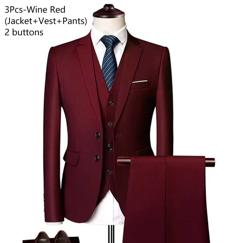 Men Suits Wedding 3 Pieces Elegant 2 Outfit Set Blazers Fashion  Business Classic Jackets Vest Pants 2024 Formal Clothing