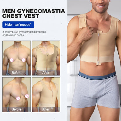 Slimming Body Shaper Vest Men Zipper Front Gynecomastia Chest Post Operative Sleeveless Compression Shapewear Top Faja