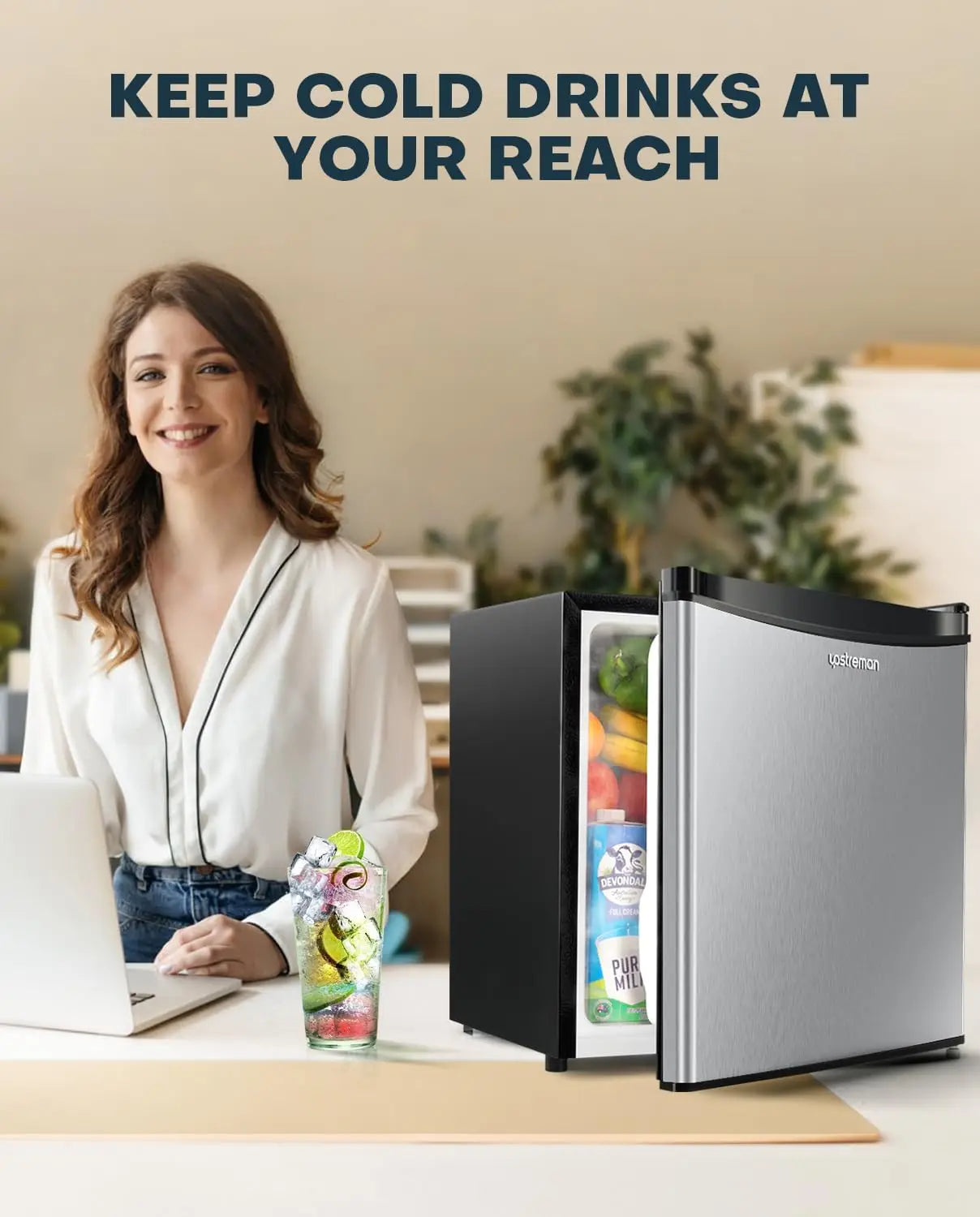 1.7 Cu.ft Mini Fridge with Freezer, Dorm Essentials, Adjustable Thermostat, Energy Saving, Low Noise