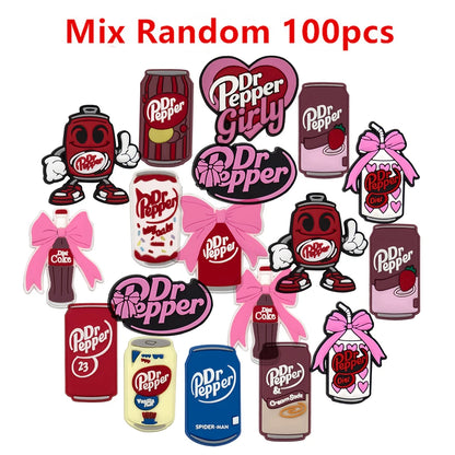 13-100PCS Dr Pepper Soda Bottle Drink Shoe Charms For Bubble Slides Clogs Sandals,PVC Shoe Decorations Accessories Buckle