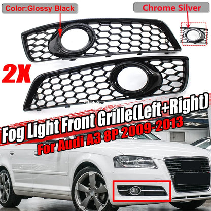Glossy/Chrome Car Front Grille Honeycomb Grille Cover Mesh Grill For Audi A3 8P 2009-2013 8P0807682D  Fog Light Grille Cover