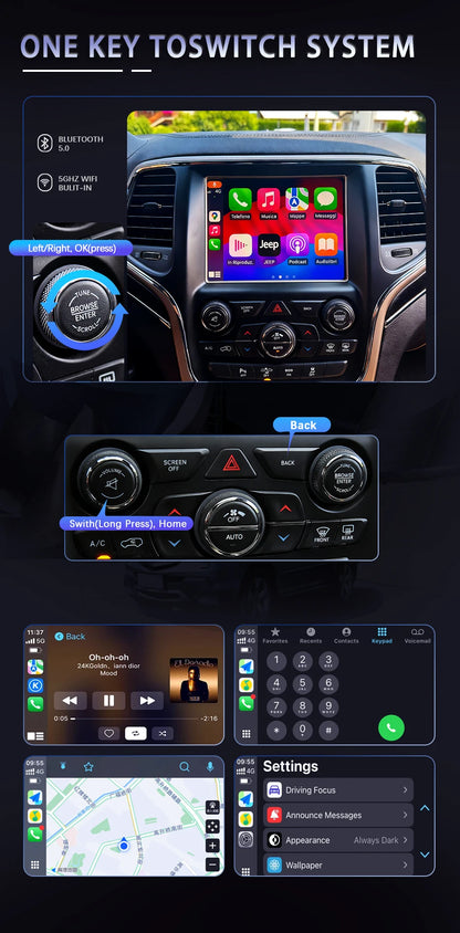 Sinairyu Apple Carplay Android Auto Aftermarket Camera Wireless Module For Jeep Grand Cherokee XJ KL Wrangler Compass Commander