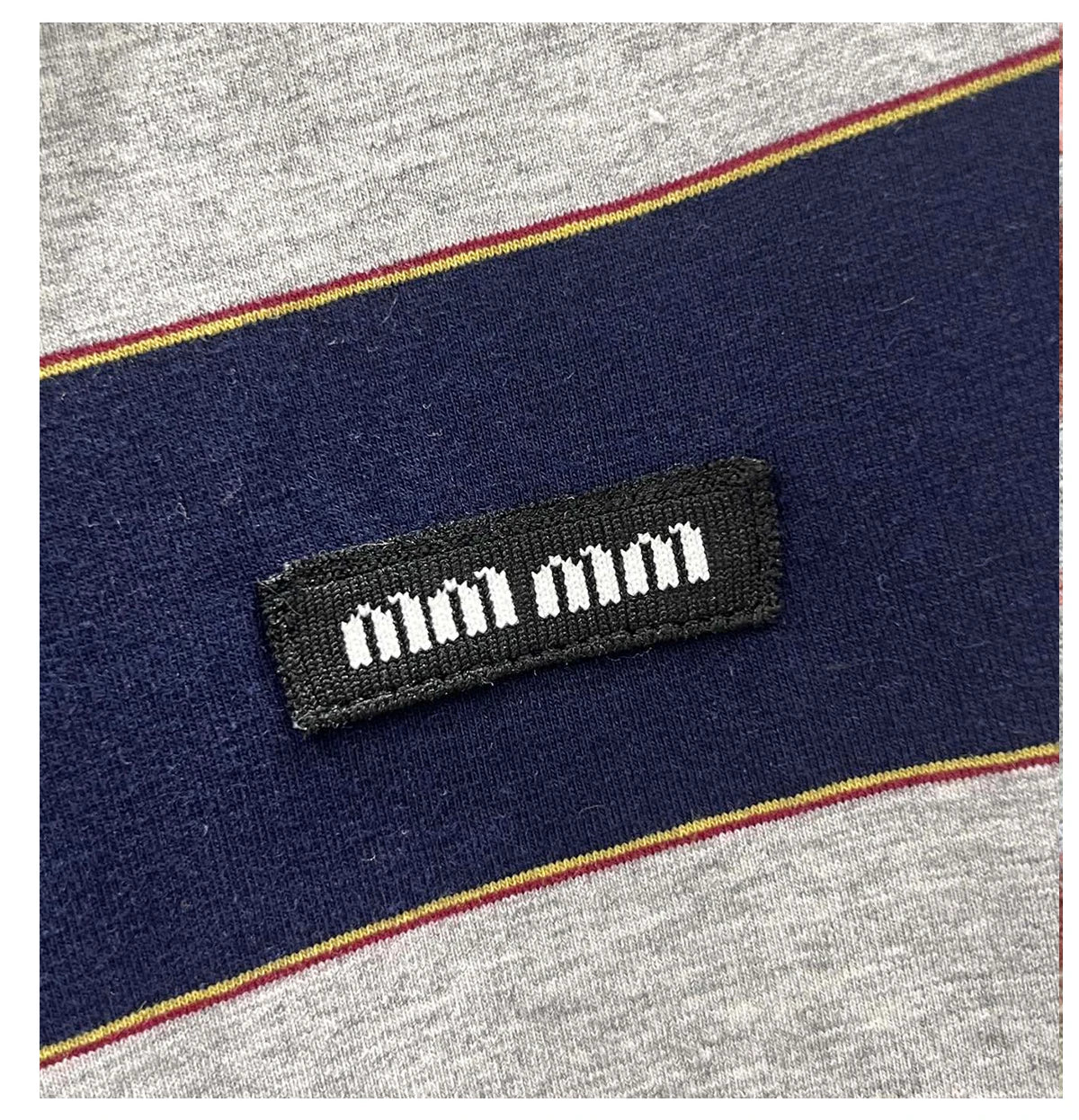 Sweet Cool Girl Spring New Style Miu Style Embroidered Letter Grey Blue Color Block Stripe  Short Sleeve Women's Top