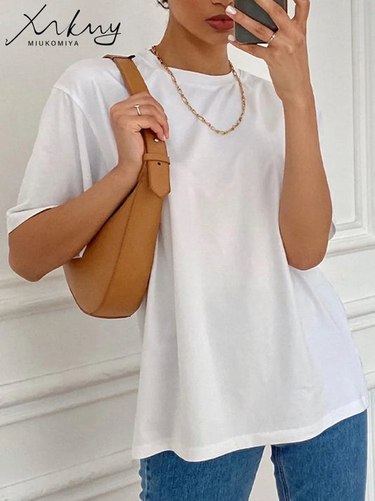 Simple White Oversize T-shirts For Women Cotton Summer Green T Shirts Women Short Sleeve Loose Blue T Shirt Women Yellow Top Tee
