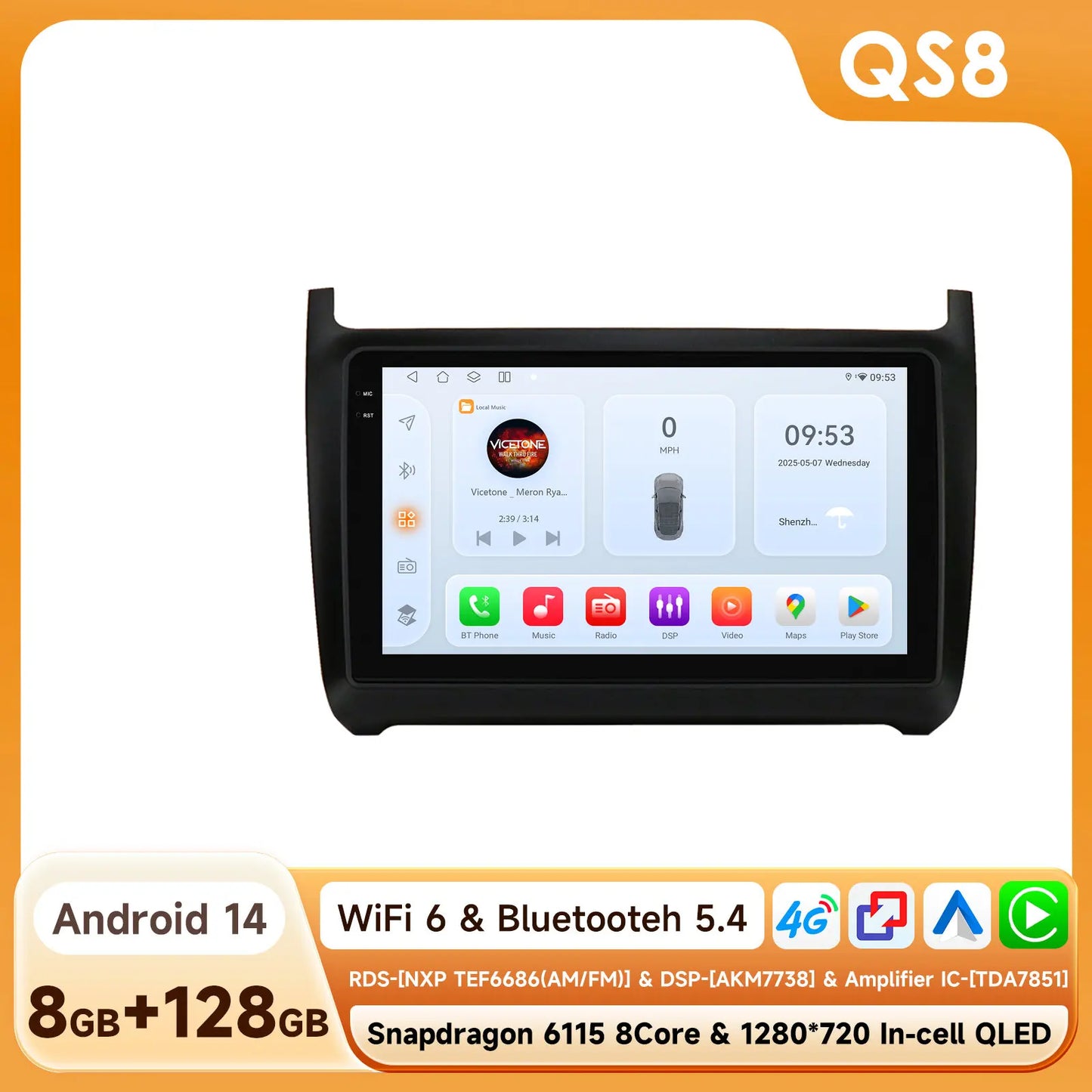 Hizpo 9" Car Radio Carplay for Volkswagen Polo 5 2008 - 2020 Smart Player Wireless Android Auto GPS Navigation BT 6115 WiFi 4G