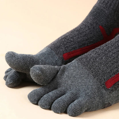 1/3 Pairs Man Sport Toe Terry Socks Long Cotton Compression Towel Bottom Bike Run Outdoor Basketball 5 Finger Calf Socks Damping