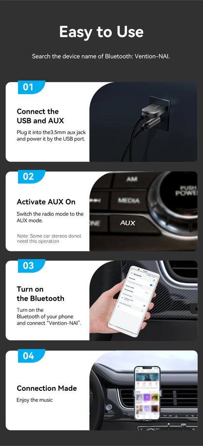Vention Aux Bluetooth Receiver USB Bluetooth 5.4 Adapter For Car 3.5mm Jack Speaker Auto Handfree Car Audio Music Transmitter