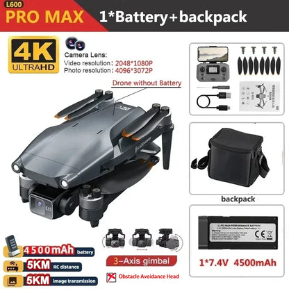 L600 PRO / PRO MAX GPS Drone Professional 4K 3-Axis PTZ HD Dual Camera Obstacle Avoidance Brushless Motor 5G WIFI Security Dron