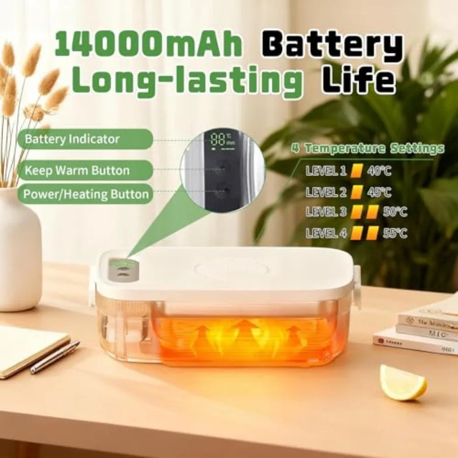 Cordless Electric Lunch Box for Adults 34oz/1L Heated Lunch Box with Timer and Adjustable Heating 14000mAh Rechargeable Portabl