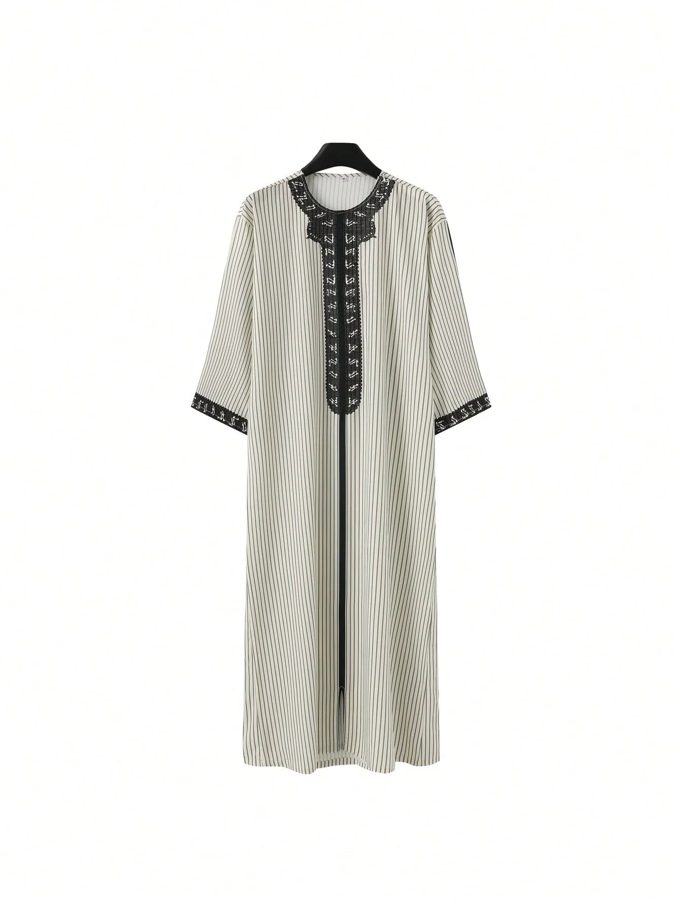 Traditional Middle Eastern Style Muslim Men's Long Robe Retro Embroidered Casual Daily Eid Al Fitr Robe