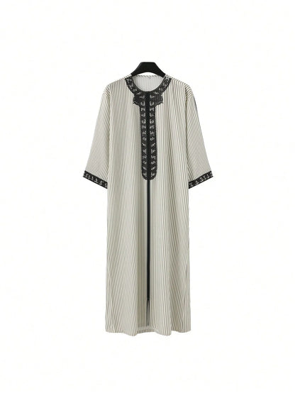 Traditional Middle Eastern Style Muslim Men's Long Robe Retro Embroidered Casual Daily Eid Al Fitr Robe