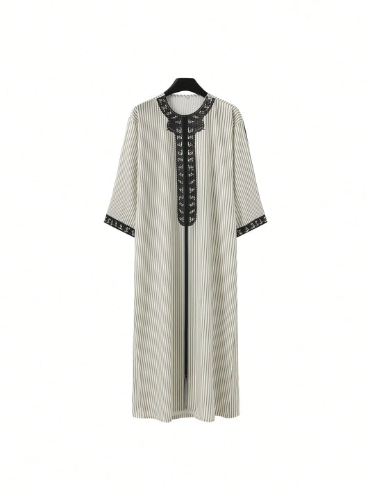 Traditional Middle Eastern Style Muslim Men's Long Robe Retro Embroidered Casual Daily Eid Al Fitr Robe