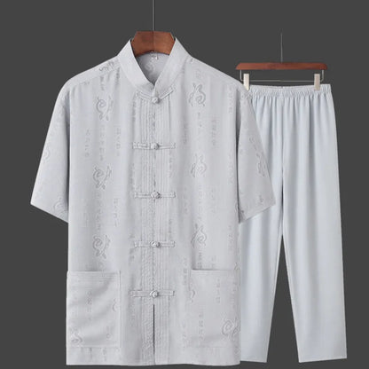 Spring Summer Large Size Linen Cotton Men's Tang Suit Ethnic Style Hanfu Set Home Wear Comfortable Loose Fit Traditional Chin...