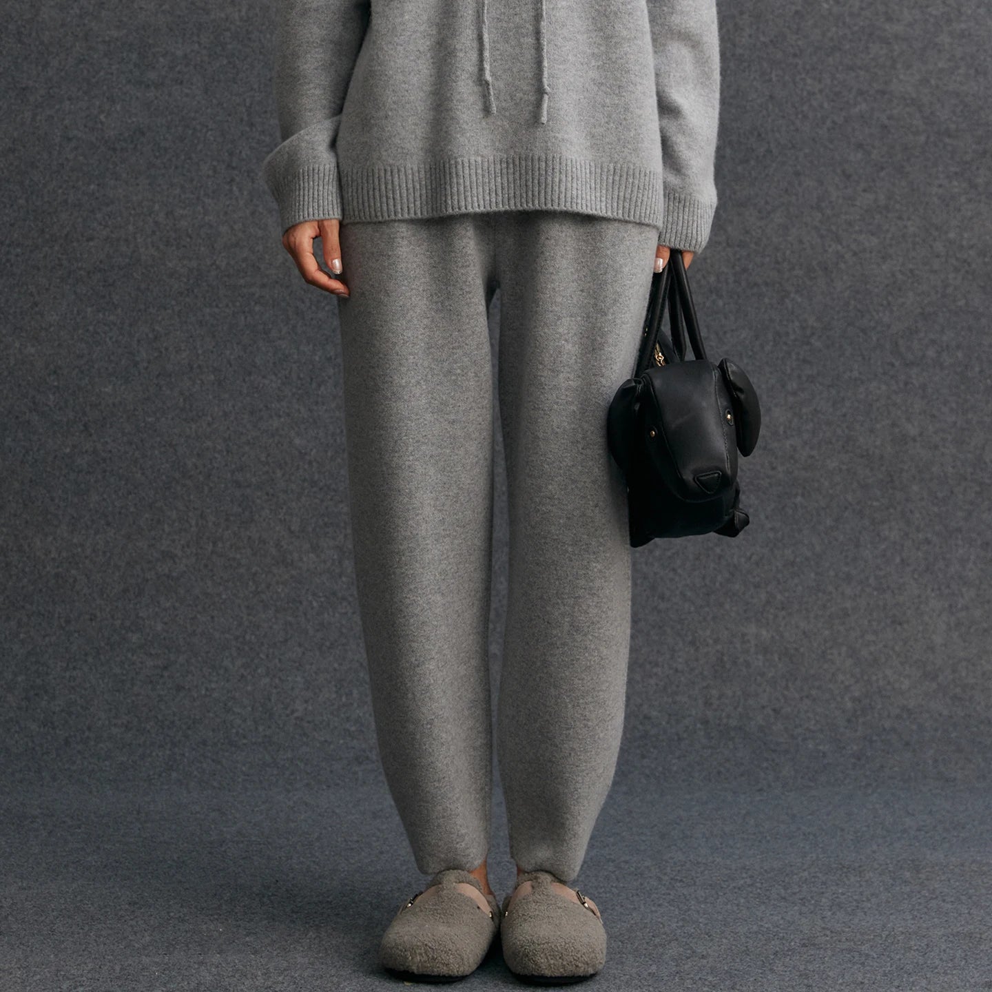 Women's 100% Cashmere Casual Solid Color Knitted Jogging Pants Elastic Waist Sports Pants with Pocket Thickened Warm