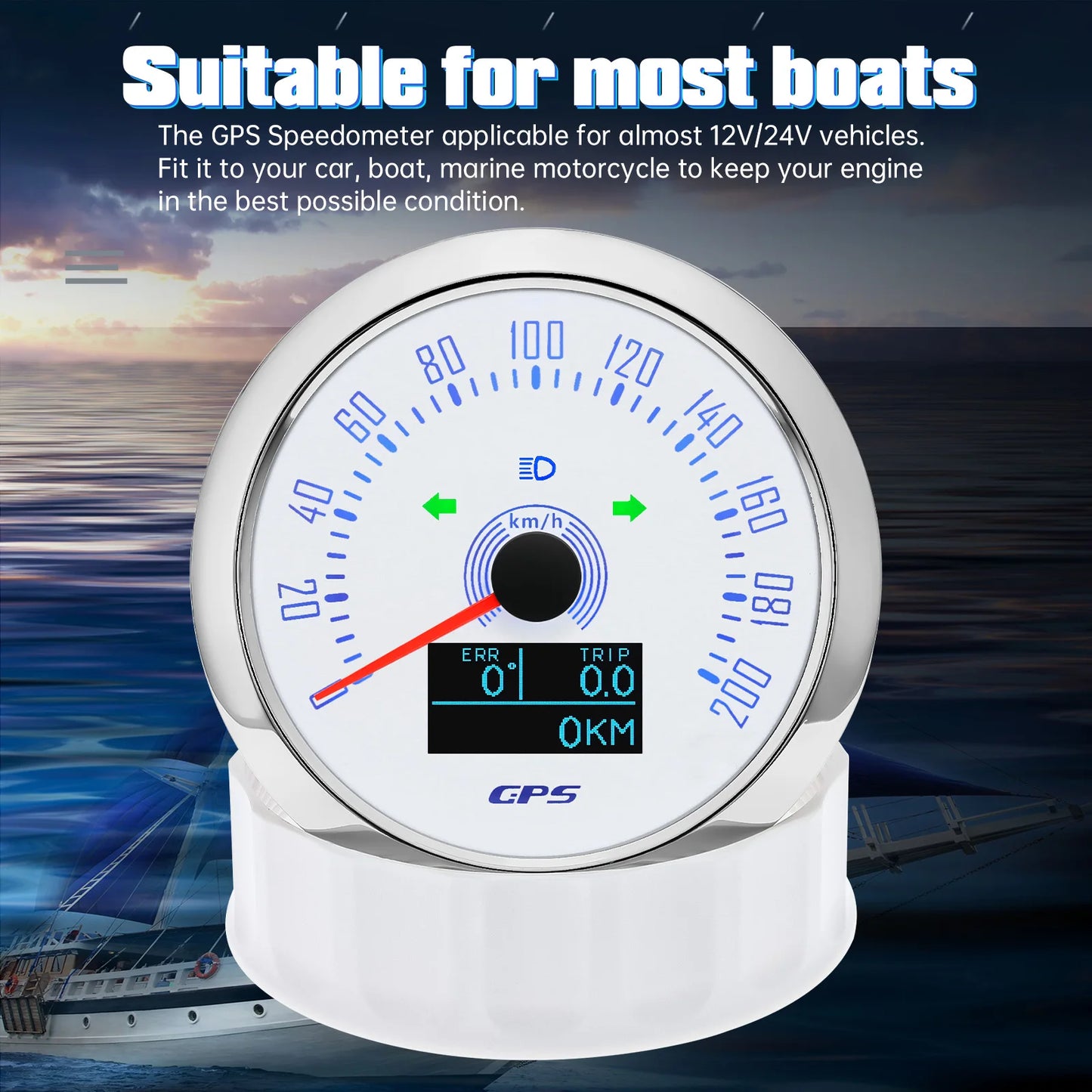 Waterproof 85MM GPS Speedometer With GPS Antenna 7 Color Backlight For Motorcycle Marine Boat Car Truck Speed Gauge Meter 12V24V