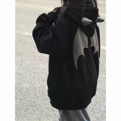 Evil Horns Hoodies Women Men Vintage Harajuku Hoody Zip Up Sweatshirt Hip Hop Streetwear Y2k Aesthetic Grunge Cardigan Tops