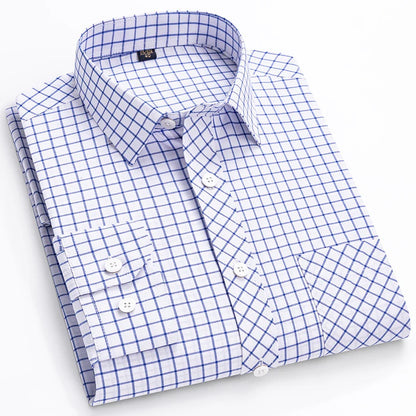 The New Men's Long-Sleeved Shirt Is Cool and Casual. It's a Thin, All-Cotton, Streetwear Checkered Style for Spring and Summer