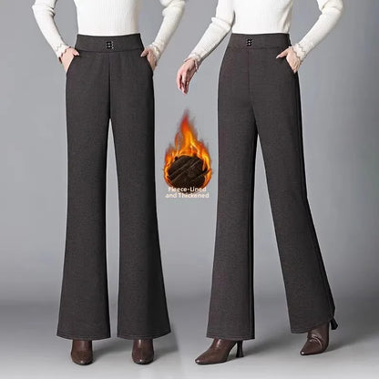 Thickened Fleece Lined Woolen Wide Leg Pants Casual Trousers for Middle Aged And Elderly Autumn Winter New Style Fashionable ...