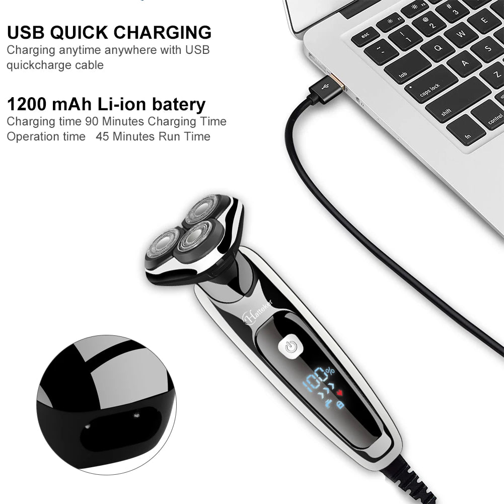 Hatteker Men's Electric Shaver Multifunction 3-in-1 Nasal Hair Trimmer Washable Beard Razor  USB Chargeable New Model RSCW-9598A