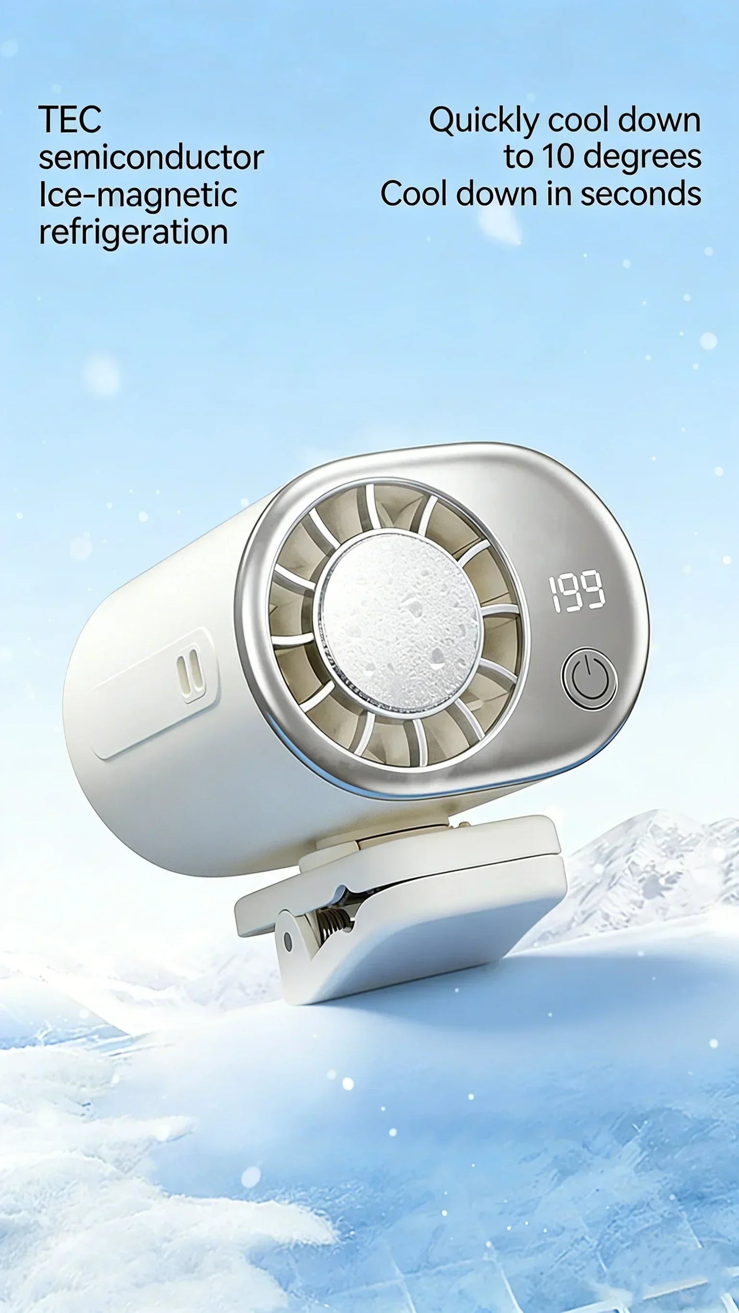 2026 Personal Portable Car Clip-On Air Conditioner Fan With 360° Rotation 199 Speeds Adjustable USB Rechargeable LED Display For
