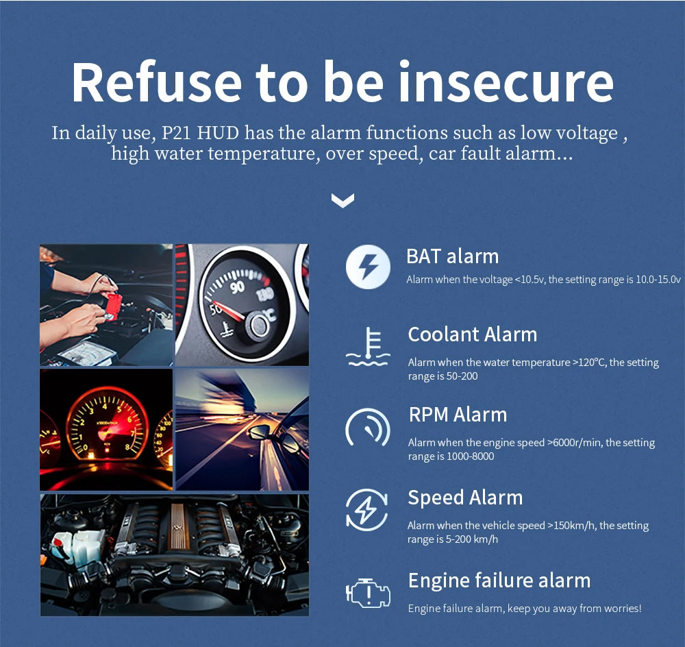Head up Display OBD + GPS Car Water Temperature Turbo Oil Temperature Multi-function Meter LCD Display Automotive Speed Alarm