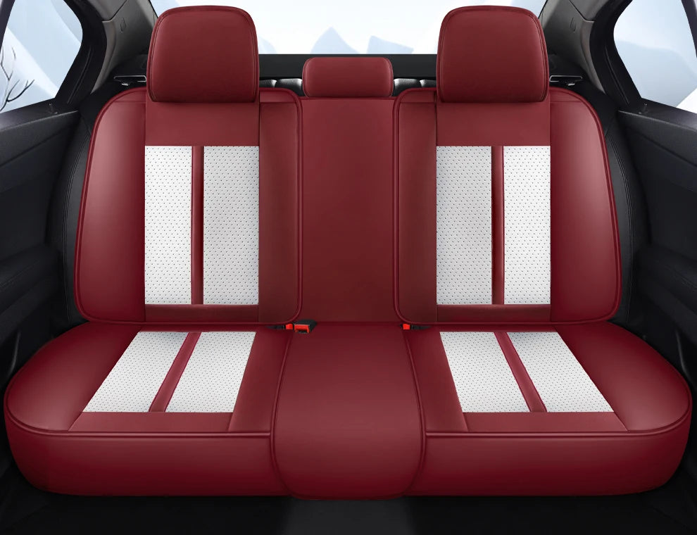 Premium PU Leather Auto Seat Covers Set with Built-in Lumbar Support +2 Headrest Covers +1 Steering Wheel Cover Comfortable