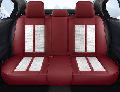 Premium PU Leather Auto Seat Covers Set with Built-in Lumbar Support +2 Headrest Covers +1 Steering Wheel Cover Comfortable