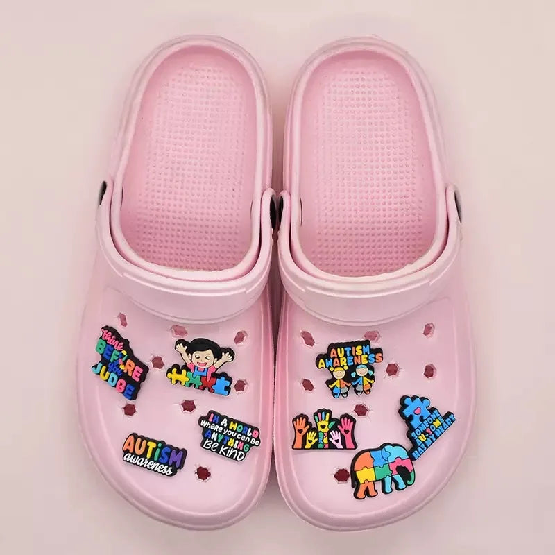1-16Pcs Be Kind Autism Awareness Love Patience Understanding Pvc Garden Shoe Charms Buckle Kid Cartoon Accessories DIY Backpack