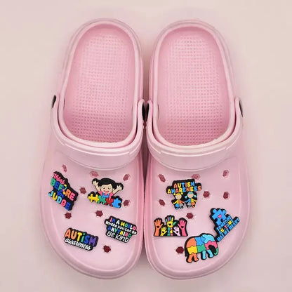 1-16Pcs Be Kind Autism Awareness Love Patience Understanding Pvc Garden Shoe Charms Buckle Kid Cartoon Accessories DIY Backpack