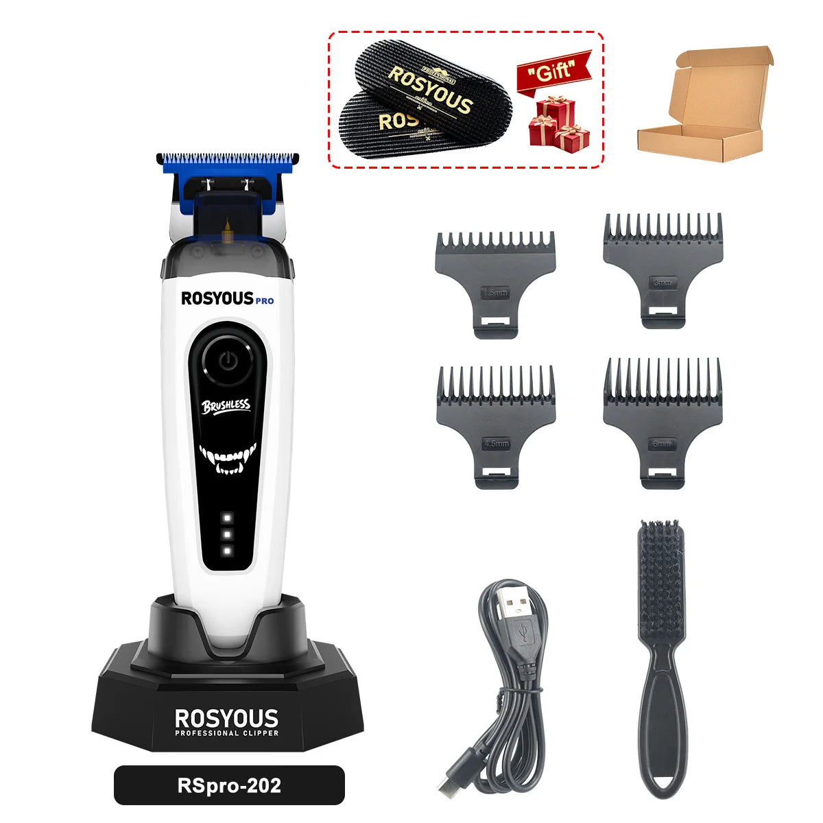 ROSYOUS RSpro-202 Hair Trimmer for Men DLC T-Blade 8000RPM Brushless Motor with Base Charger Professional Hair Cutting Machine