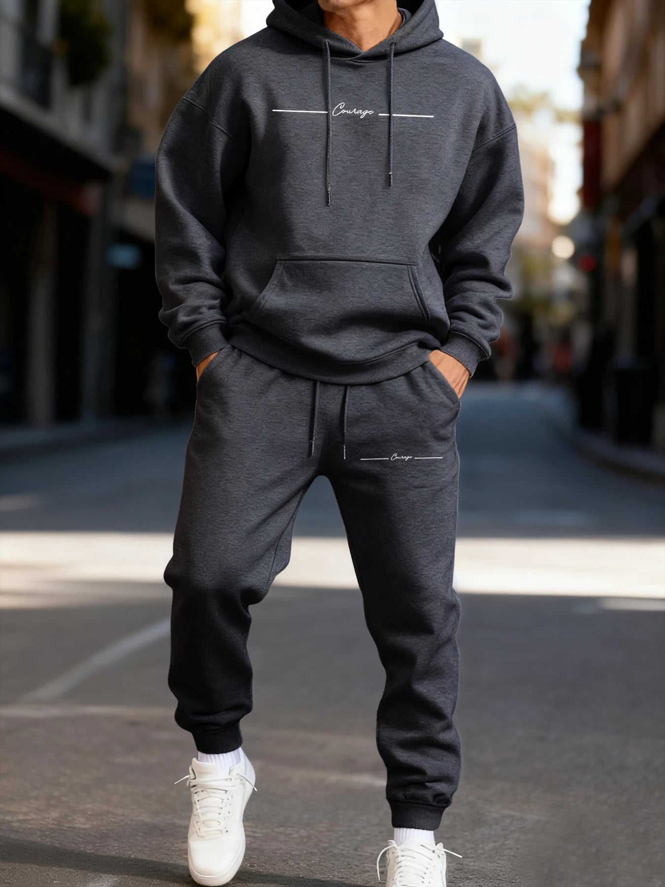 Courage Simple Line Printed Men'S Hoodie Set Street Couple'S Two Pices Sets Comfortable Fashion Streetwear Jogging Loose Hoodies