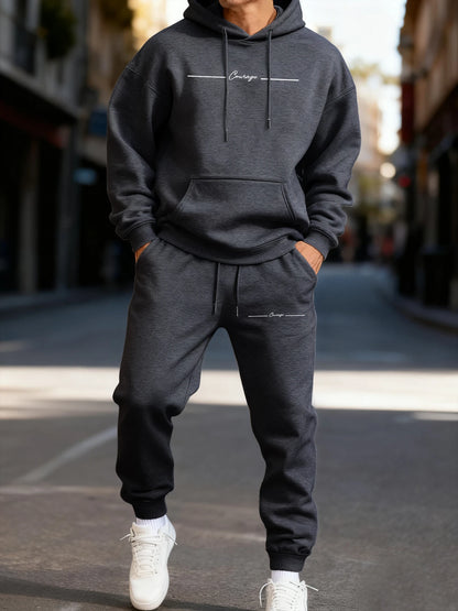 Courage Simple Line Printed Men'S Hoodie Set Street Couple'S Two Pices Sets Comfortable Fashion Streetwear Jogging Loose Hoodies