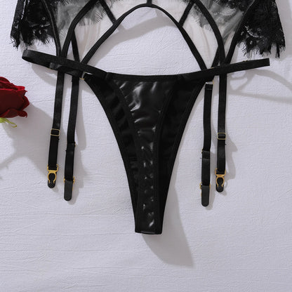 2026 Light Luxury Eyelash Lace Splicing Perspective Mesh Body Shaping Sexy Underwear Split Set