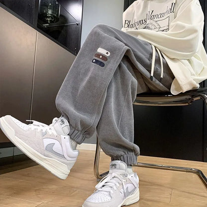 Harem Trousers Corduroy Joggers Man Sports Pants Black New in Essential Autumn Winter Deals Korean Cool Retro Sweatpants for Men